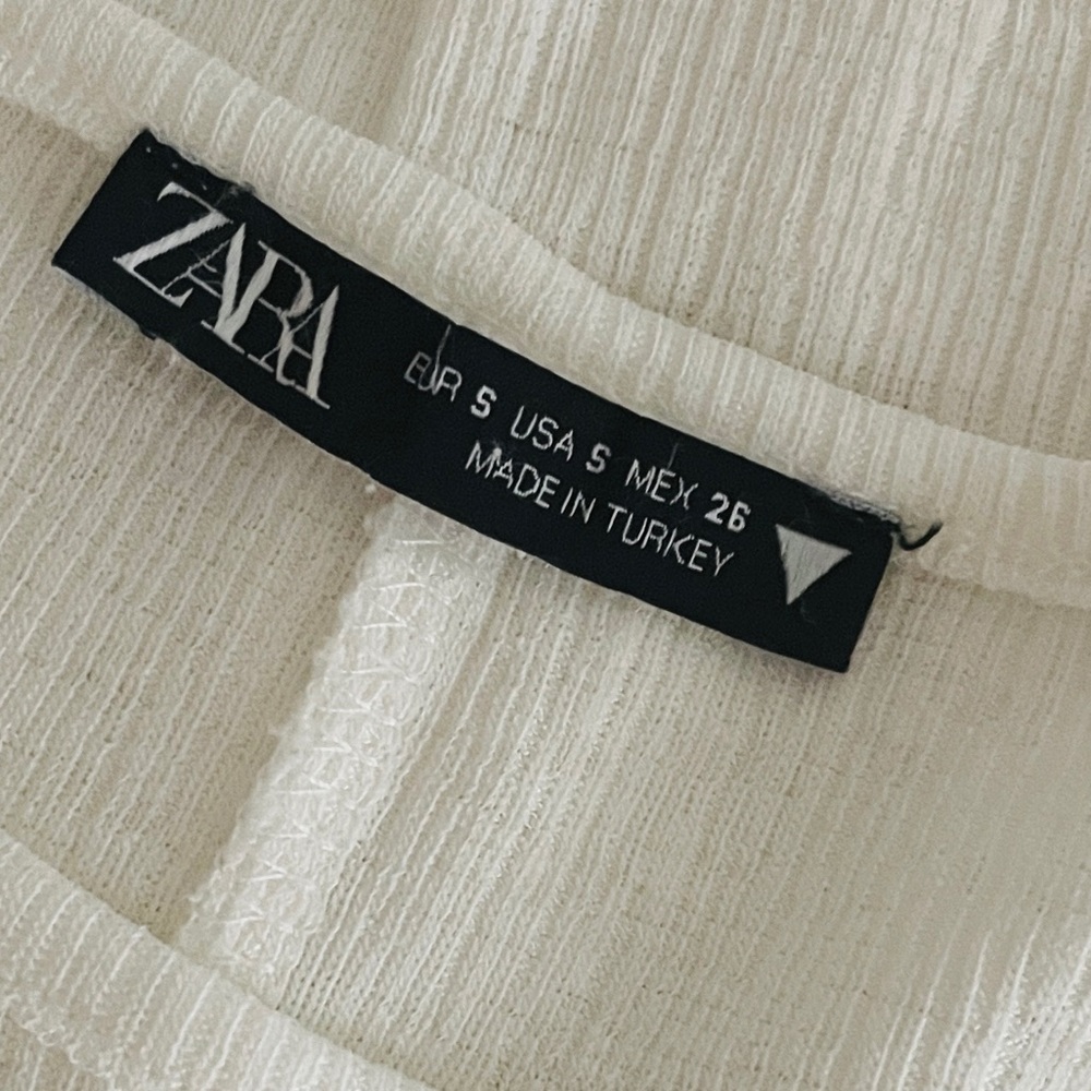 Zara Stretchy Waist Bow Tie Front or Back Top Blouse S Off White - Picture 7 of 9